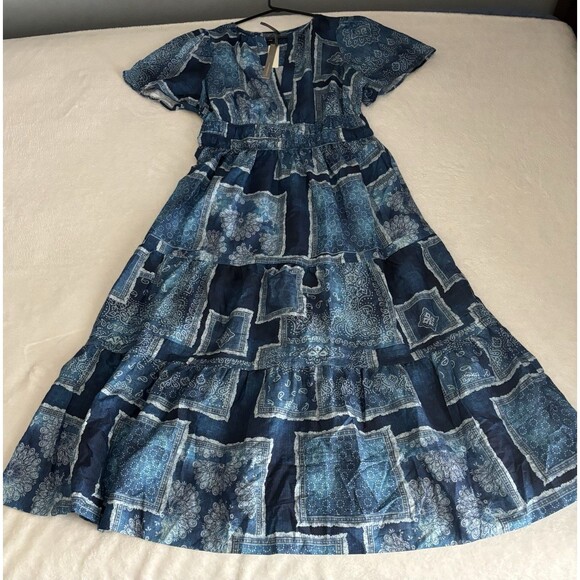 Anthropologie The Somerset  Summer Maxi Dress 100% cotton Blue Sz Lg NWT - Picture 4 of 7